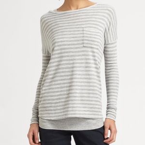 Vince Striped Boatneck Long Sleeve Small Gray